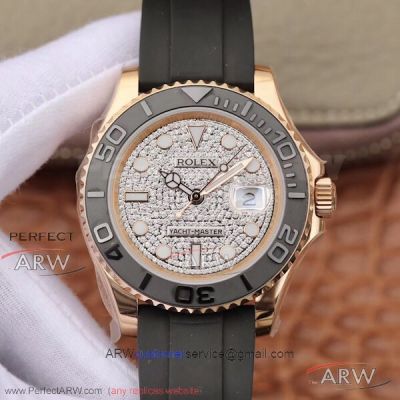 Swiss Replica Rolex Yacht-Master Pave Diamond Dial Rose Gold Case 40 MM 2836 Watch M116655-0005